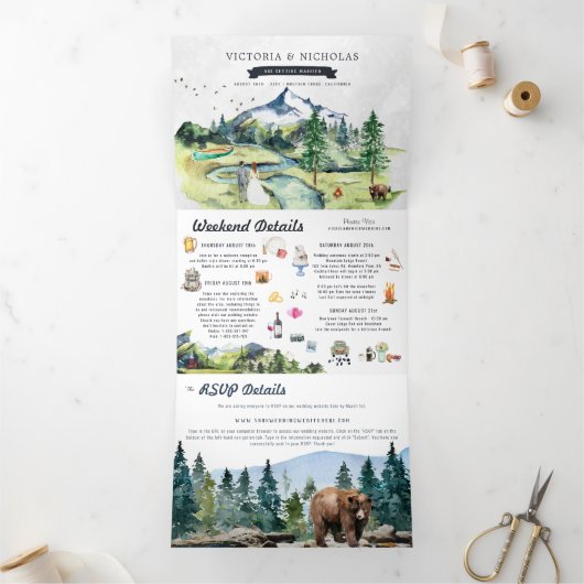 Invitation Trois Volets Forêt Rustique | Mariage illustré (Intérieur)