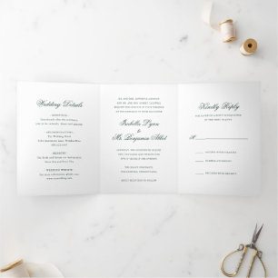 Invitation Trois Volets Forêt traditionnelle Vert Formel Mariage élégant