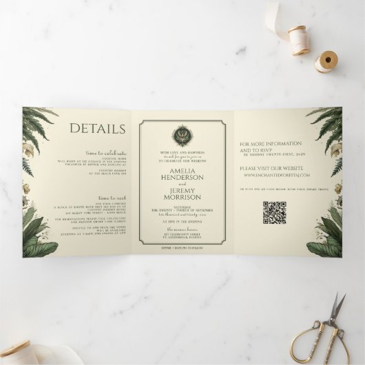 Invitation Trois Volets Forêt vintage enchantée (Intérieur)