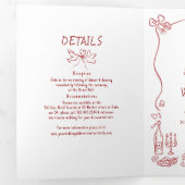 Invitation Trois Volets Funky Whimsical Doodles Modern Red Wedding Photo (Intérieur en premier)