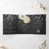 Invitation Trois Volets Gardenias blanches modernes sur Mariage noir (Intérieur)