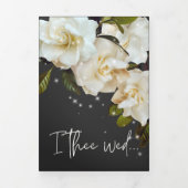 Invitation Trois Volets Gardenias blanches modernes sur Mariage noir (Page de couverture)