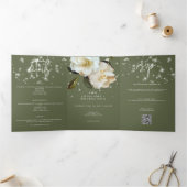 Invitation Trois Volets Gardenias blanches modernes sur Sage Sparkle Maria (Intérieur)