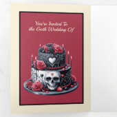 Invitation Trois Volets Gâteau rouge et Mariage noir Goth (Intérieur en premier)