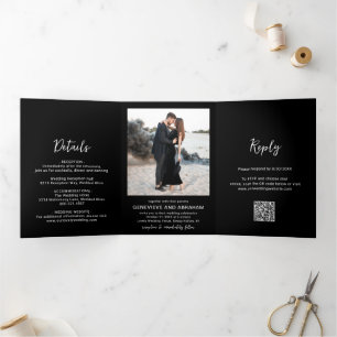 Invitation Trois Volets Genevieve Black Photo Mariage moderne