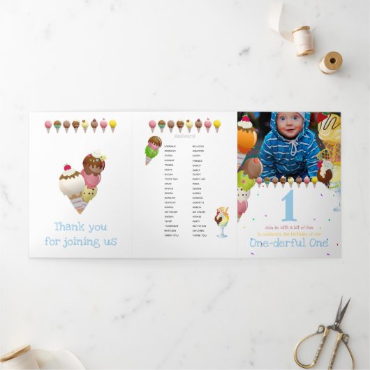 Invitation Trois Volets Glace d'été plaisir photo jeux (Extérieur)