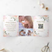 Invitation Trois Volets Gold Blush rose Floral Photo QR Code Mariage (Intérieur)