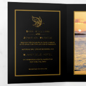 Invitation Trois Volets Gold Butterfly, Black & Gold Mariage Suite (Intérieur en premier)