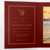 Invitation Trois Volets Gold Butterfly, Red & Gold Mariage Suite (Intérieur en premier)