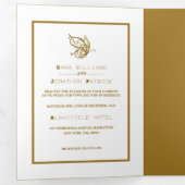 Invitation Trois Volets Gold Butterfly, White & Gold Mariage Suite (Intérieur en premier)