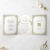 Invitation Trois Volets Gold Crest Royal Indian White Peacock Mariage (Intérieur)