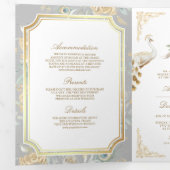 Invitation Trois Volets Gold Crest Royal Indian White Peacock Mariage (Intérieur en premier)