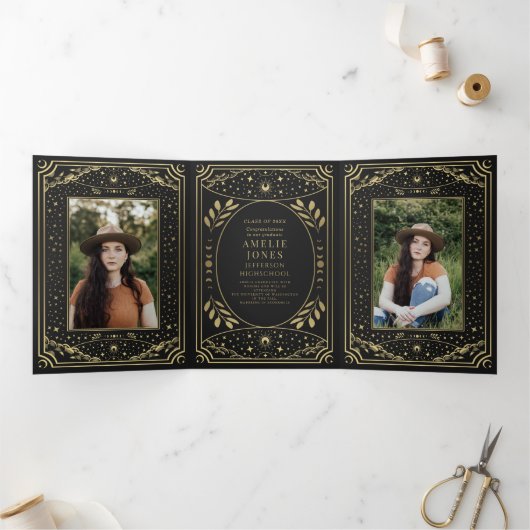 Invitation Trois Volets Gold Elegant Tarot Photo Party (Intérieur)