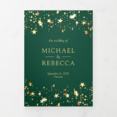 Invitation Trois Volets Gold Foil Stars Confetti Emerald Green Mariage (Page de couverture)