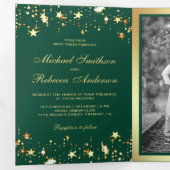 Invitation Trois Volets Gold Foil Stars Confetti Emerald Green Mariage (Intérieur en premier)