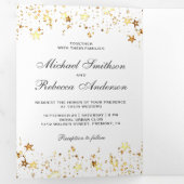 Invitation Trois Volets Gold Foil Stars Confetti Mariage blanc (Intérieur en premier)