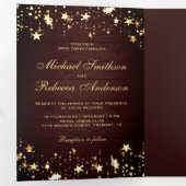 Invitation Trois Volets Gold Foil Stars Confetti Rustic Barne Mariage en b (Intérieur en premier)