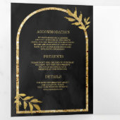 Invitation Trois Volets Gold Laurel Wreath Feuille Mariage gris charbon (Intérieur en premier)