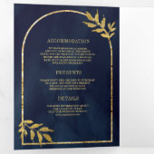 Invitation Trois Volets Gold Laurel Wreath Feuille Marine Blue Mariage (Intérieur en premier)