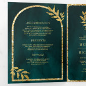 Invitation Trois Volets Gold Laurel Wreath Feuilles Dark Turquoise Mariage (Intérieur en premier)