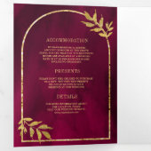 Invitation Trois Volets Gold Laurel Wreath Feuilles Fuchsia Magenta Mariag (Intérieur en premier)