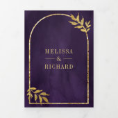 Invitation Trois Volets Gold Laurel Wreath Feuilles Royal Purple Mariage (Page de couverture)