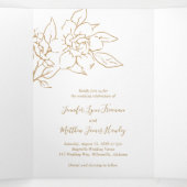 Invitation Trois Volets Gold Line Art Floral Mariage élégant (Intérieur au milieu)