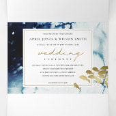 INVITATION TROIS VOLETS GOLD NAVY SOUS L'EAU POISSON MARIAGE DE COULEUR D' (Intérieur au milieu)