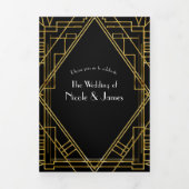 Invitation Trois Volets Gold Noir 20's Déco Elégant Trifold Mariage (Page de couverture)