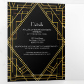 Invitation Trois Volets Gold Noir 20's Déco Elégant Trifold Mariage (Intérieur en premier)