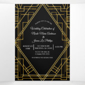 Invitation Trois Volets Gold Noir 20's Déco Elégant Trifold Mariage (Intérieur au milieu)