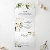 Invitation Trois Volets Gold Tropical Foliage Floral Mariage (Intérieur)