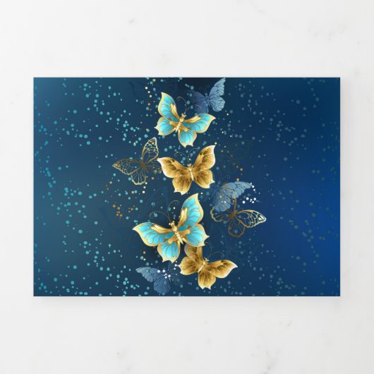 Invitation Trois Volets Golden butterflies (Page de couverture)