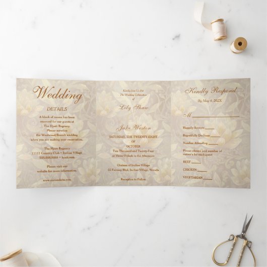 Invitation Trois Volets Golden Sunshine Floral Mariage (Intérieur)