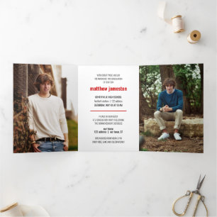 Invitation Trois Volets Graduation de photos en rouge gras et moderne
