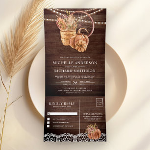 Invitation Trois Volets Grange Bois Rustique Boho Citrouille Automne Maria