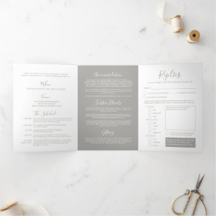 Invitation Trois Volets Gray white little heart wedding all-in-one 
