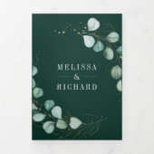Invitation Trois Volets Greenery Eucalyptus Emerald Green QR Code Wedding (Page de couverture)