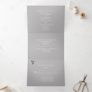 Invitation Trois Volets Gris et blanc tout en un Mariage