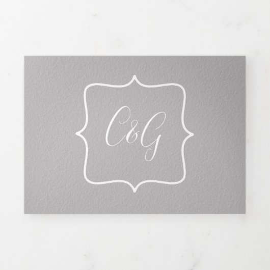 Invitation Trois Volets Gris et blanc tout en un Mariage (Page de couverture)
