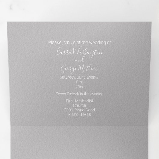 Invitation Trois Volets Gris et blanc tout en un Mariage (Intérieur en premier)