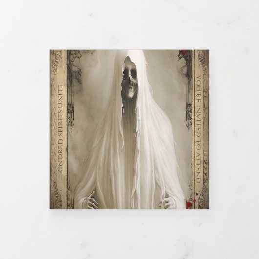 Invitation Trois Volets Haunted Déplaisant Ghost QR Code Halloween (Protection)