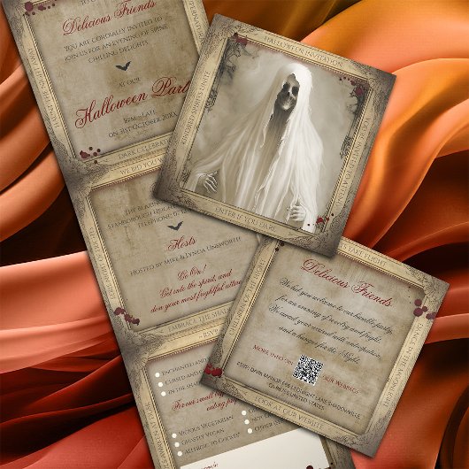 Invitation Trois Volets Haunted Déplaisant Ghost QR Code Halloween