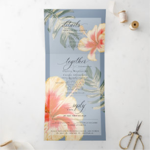 Invitation Trois Volets Hibiscus d'aquarelle jaune orange et Tri-