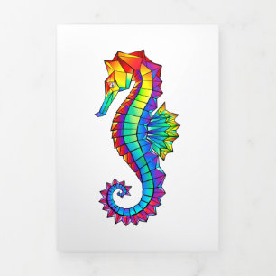 Invitation Trois Volets Hippocampe polygonal arc-en-ciel