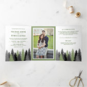 Invitation Trois Volets Hiver Bois Pins Arbres Photo Mariage Forêt (Intérieur)