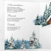 Invitation Trois Volets Hiver Mountain Forest Cabine Lodge QR Code Mariage (Intérieur en premier)