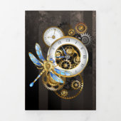 Invitation Trois Volets Horloge à vapeur avec libellule mécanique (Page de couverture)