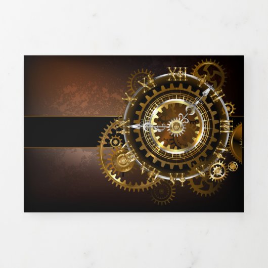 Invitation Trois Volets Horloge Steampunk avec des engrenages anciens (Page de couverture)