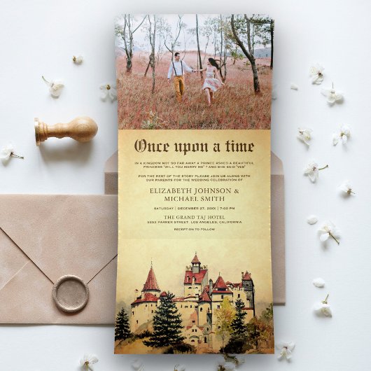 Invitation Trois Volets Il était une fois Fairytale Castle Mariage photo